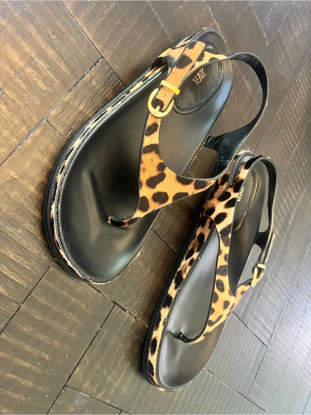 ZARA Leopard Print Thong Sandals with Black Footbed